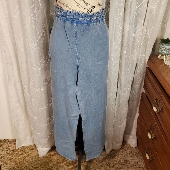 Nwt Mlle Gabrielle blue hand dyed wide leg lounge pants sz lg - Picture 2 of 8